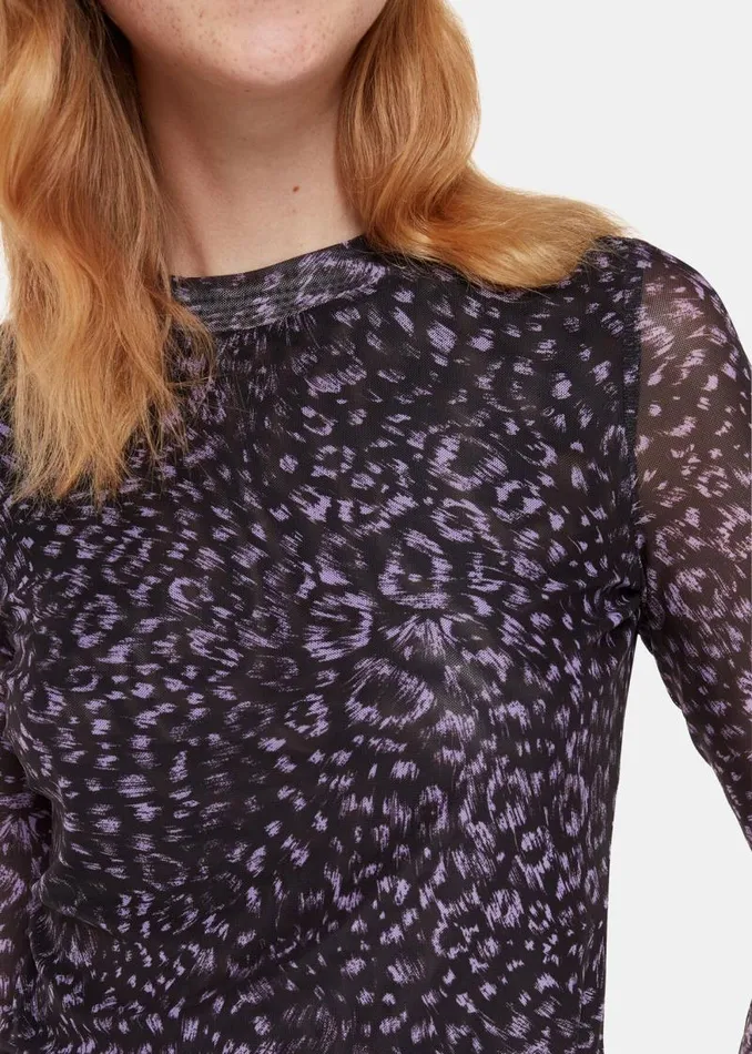 Whistles Tops Purple Feather Leopard Mesh Top 8211 Women