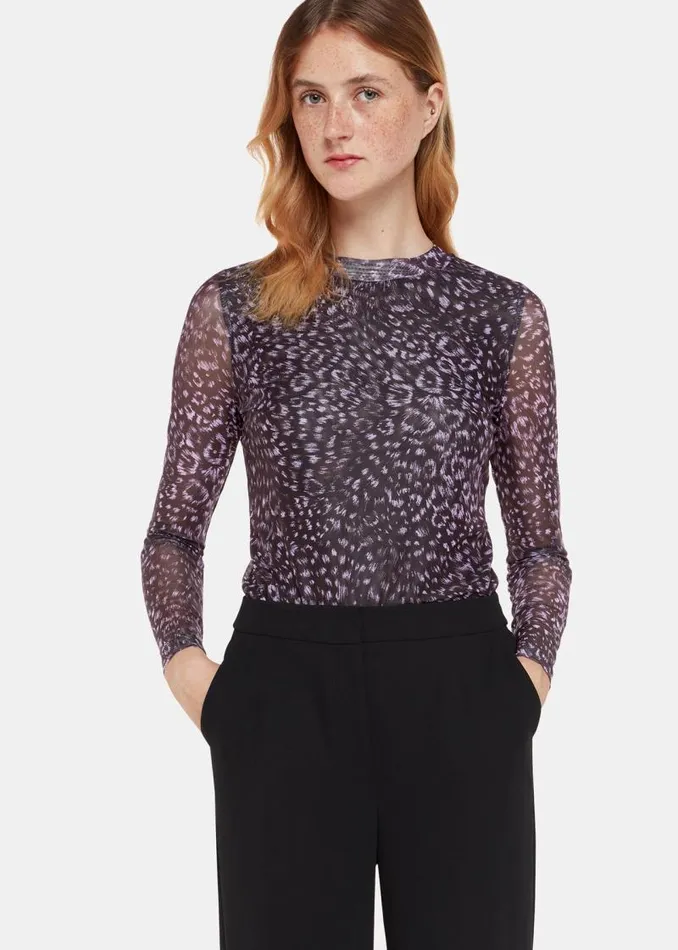 Whistles Tops Purple Feather Leopard Mesh Top 8211 Women