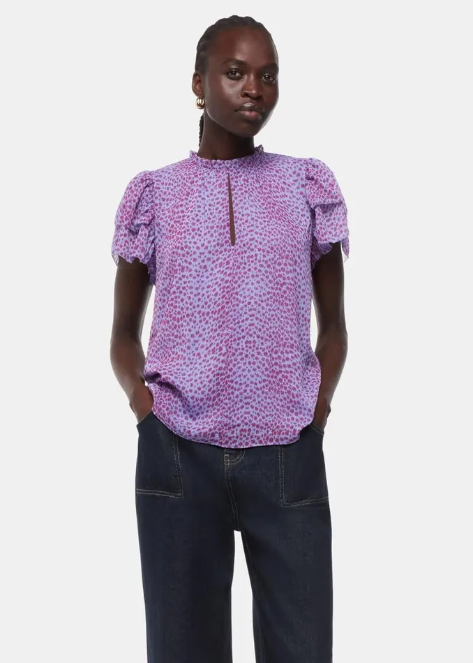 Whistles Tops Purple Sketched Cheetah Frill Top 8211 Women