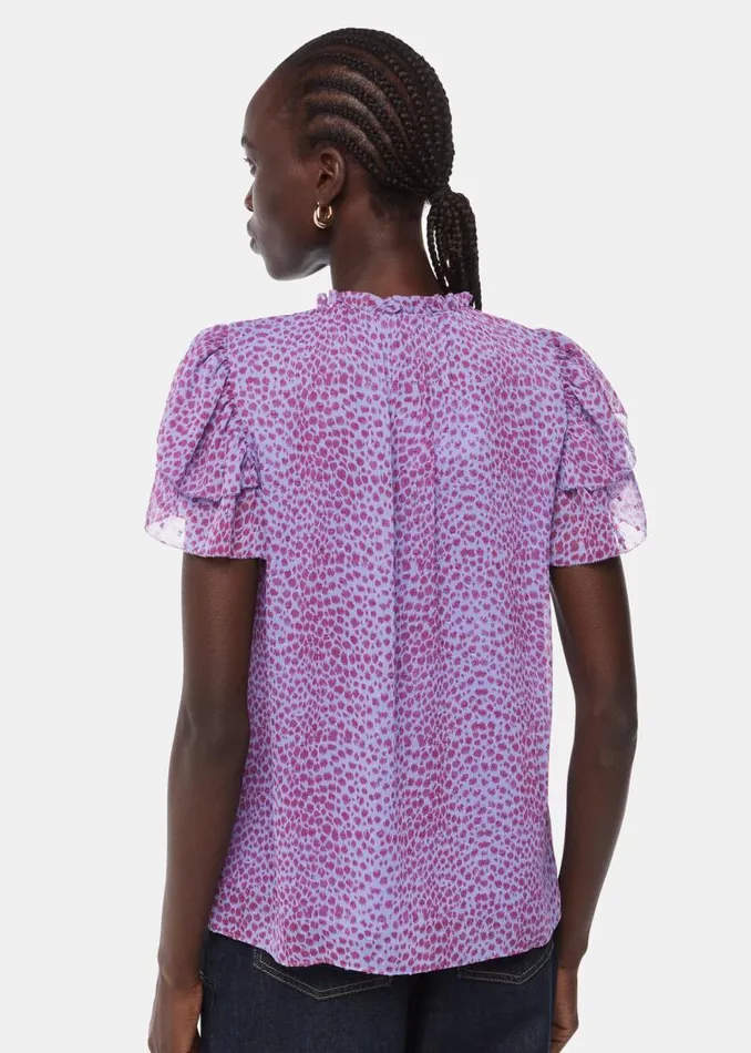 Whistles Tops Purple Sketched Cheetah Frill Top 8211 Women