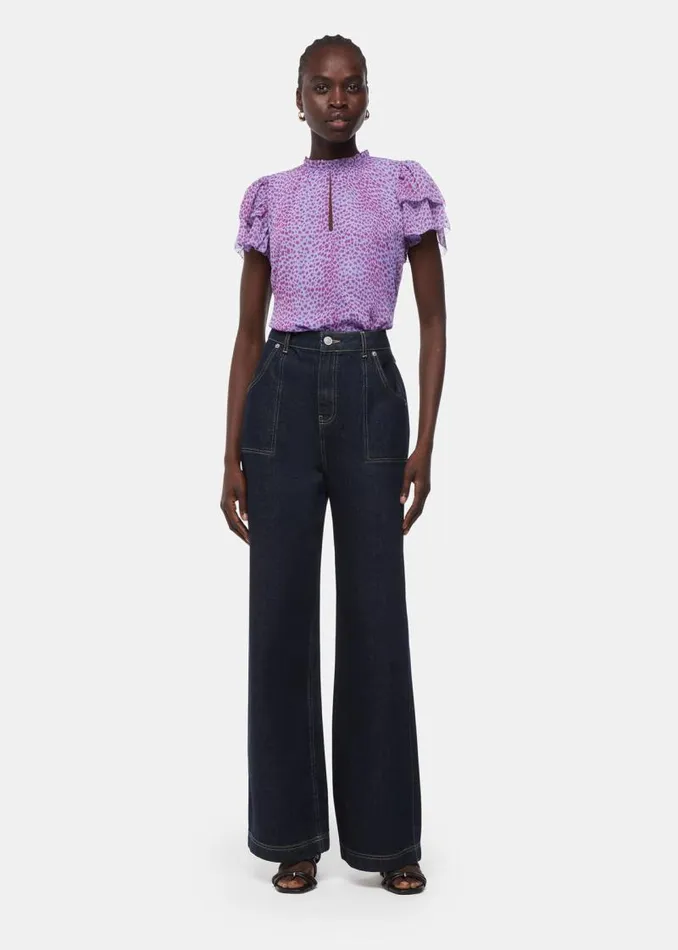 Whistles Tops Purple Sketched Cheetah Frill Top 8211 Women