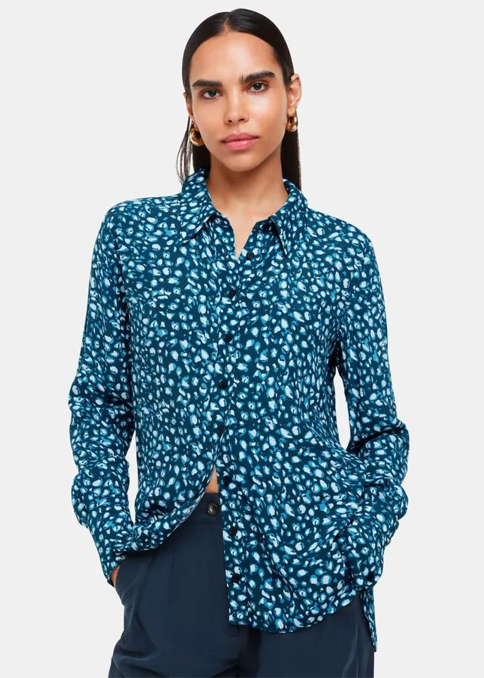 Whistles Tops Teal Pastel Leopard Print Shirt 8211 Women