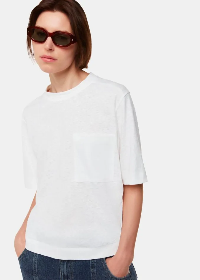 Whistles Tops White Linen Pocket Blend Tee 8211 Women