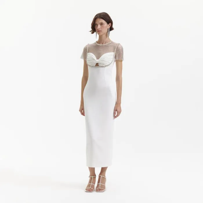 White Diamante Crepe Midi Dress Women Self Portrait Dresses White Diamante Crepe Midi Dress Women Self Portrait Dresses