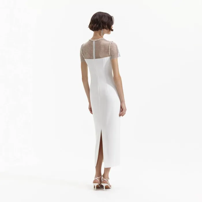 White Diamante Crepe Midi Dress Women Self Portrait Dresses White Diamante Crepe Midi Dress Women Self Portrait Dresses