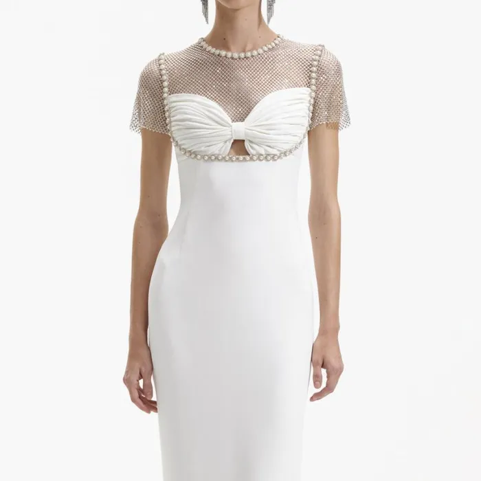 White Diamante Crepe Midi Dress Women Self Portrait Dresses White Diamante Crepe Midi Dress Women Self Portrait Dresses