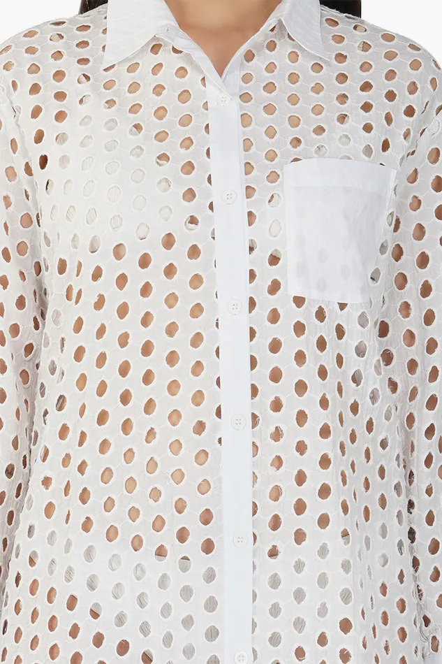 White Loop Long Cover Up Shirt Tops America and Beyond Women