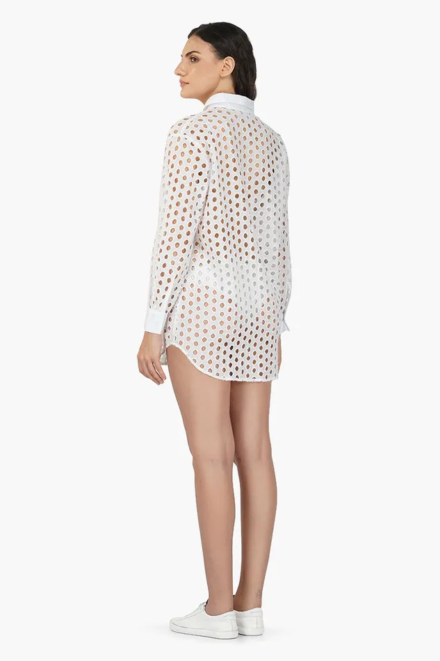 White Loop Long Cover Up Shirt Tops America and Beyond Women
