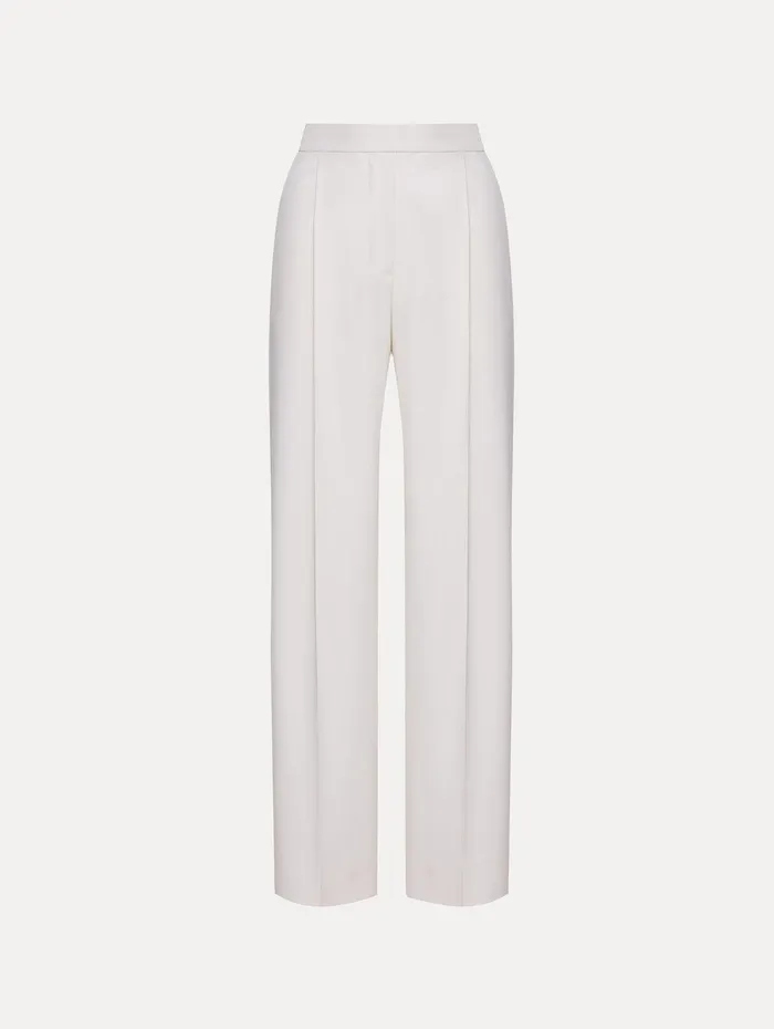 Wide Leg Wool Gabardine Pant Ivory Women Oscar De La Renta Pants and Skirts