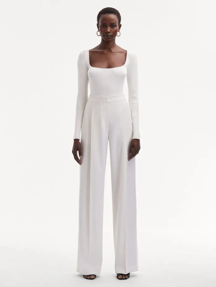 Wide Leg Wool Gabardine Pant Ivory Women Oscar De La Renta Pants and Skirts Wide Leg Wool Gabardine Pant Ivory Women Oscar De La Renta Pants and Skirts
