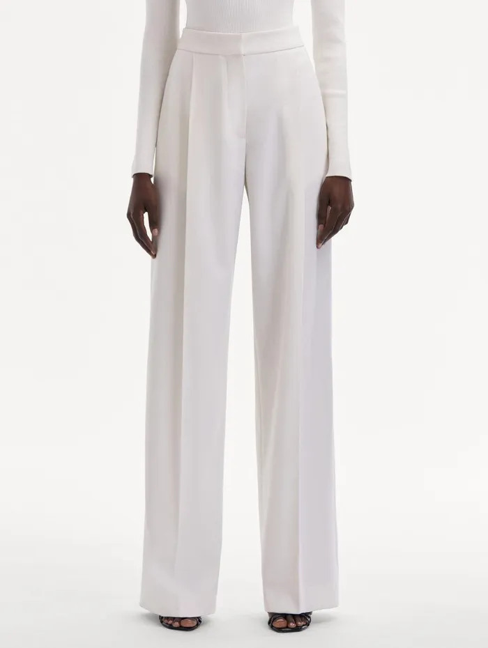 Wide Leg Wool Gabardine Pant Ivory Women Oscar De La Renta Pants and Skirts Wide Leg Wool Gabardine Pant Ivory Women Oscar De La Renta Pants and Skirts
