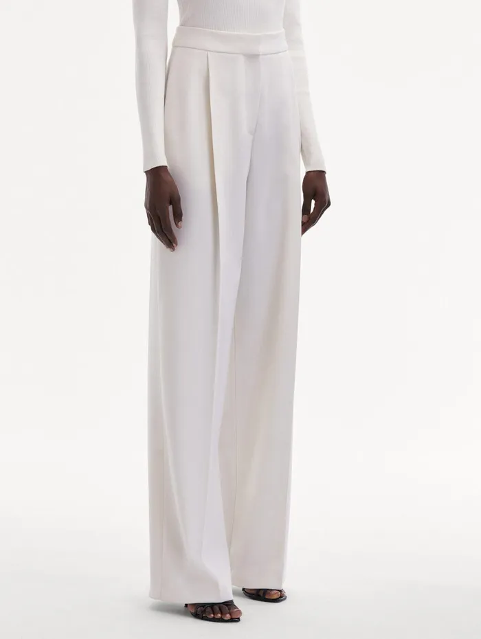 Wide Leg Wool Gabardine Pant Ivory Women Oscar De La Renta Pants and Skirts Wide Leg Wool Gabardine Pant Ivory Women Oscar De La Renta Pants and Skirts