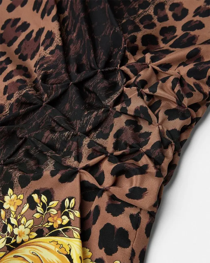 Wild Barocco Slit Smocked Gown Animalier Women Versace Dresses