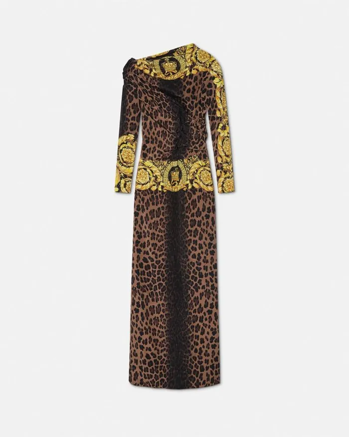 Wild Barocco Slit Smocked Gown Animalier Women Versace Dresses