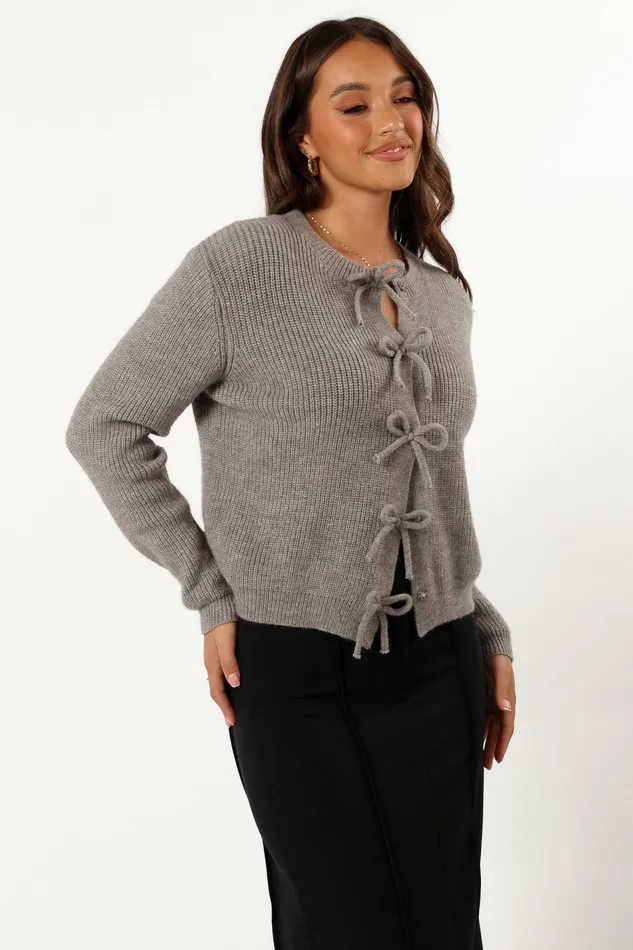 Wilde Bow Front Cardigan Light Grey Women Sweaters Petal and Pup