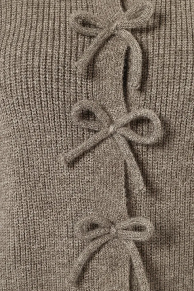 Wilde Bow Front Cardigan Light Grey Women Sweaters Petal and Pup