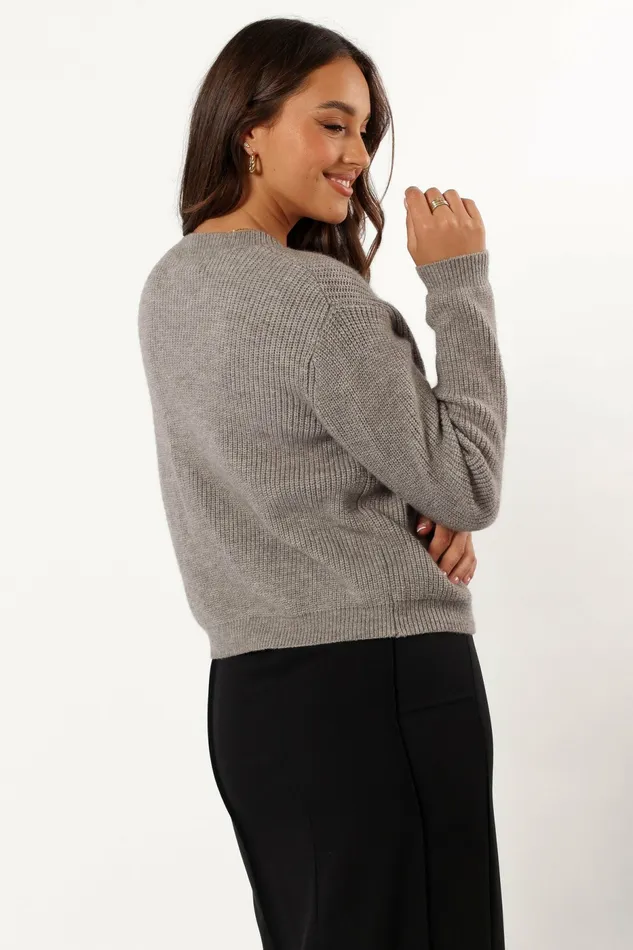 Wilde Bow Front Cardigan Light Grey Women Sweaters Petal and Pup