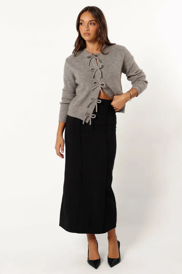 Wilde Bow Front Cardigan Light Grey Women Sweaters Petal and Pup
