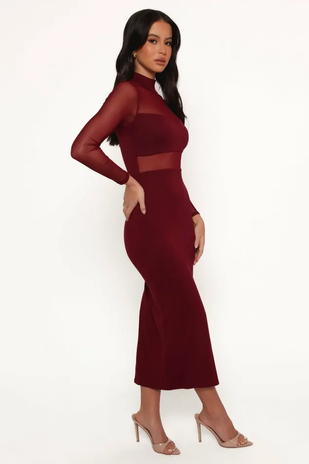 Winter Dresses Women Petal and Pup Farrow Long Sleeve Midi Dress Wine
