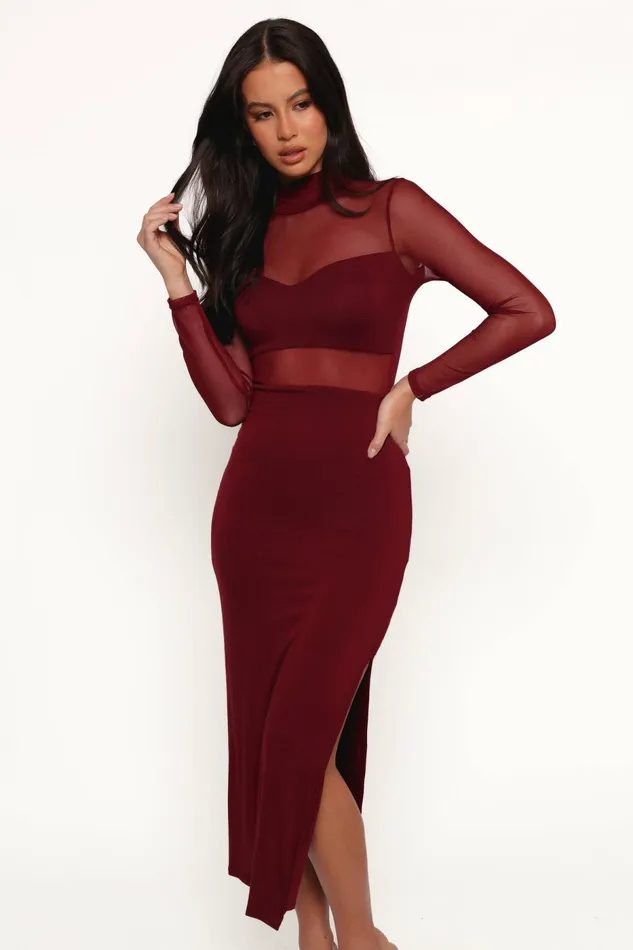 Winter Dresses Women Petal and Pup Farrow Long Sleeve Midi Dress Wine