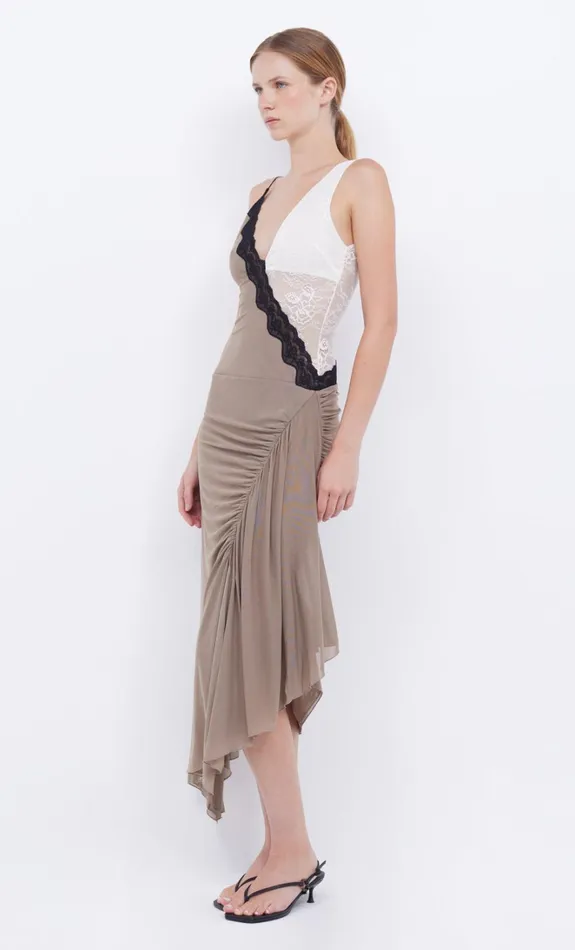 Women ABRIELLE ASYM MIDI DRESS 8211 TAUPEIVORY Bec Bridge Wedding Guest