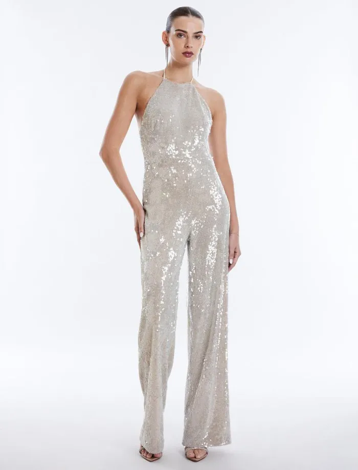 Women Amanda Sequined Jumpsuit Champagne BCBG Dresses Women Amanda Sequined Jumpsuit Champagne BCBG Dresses