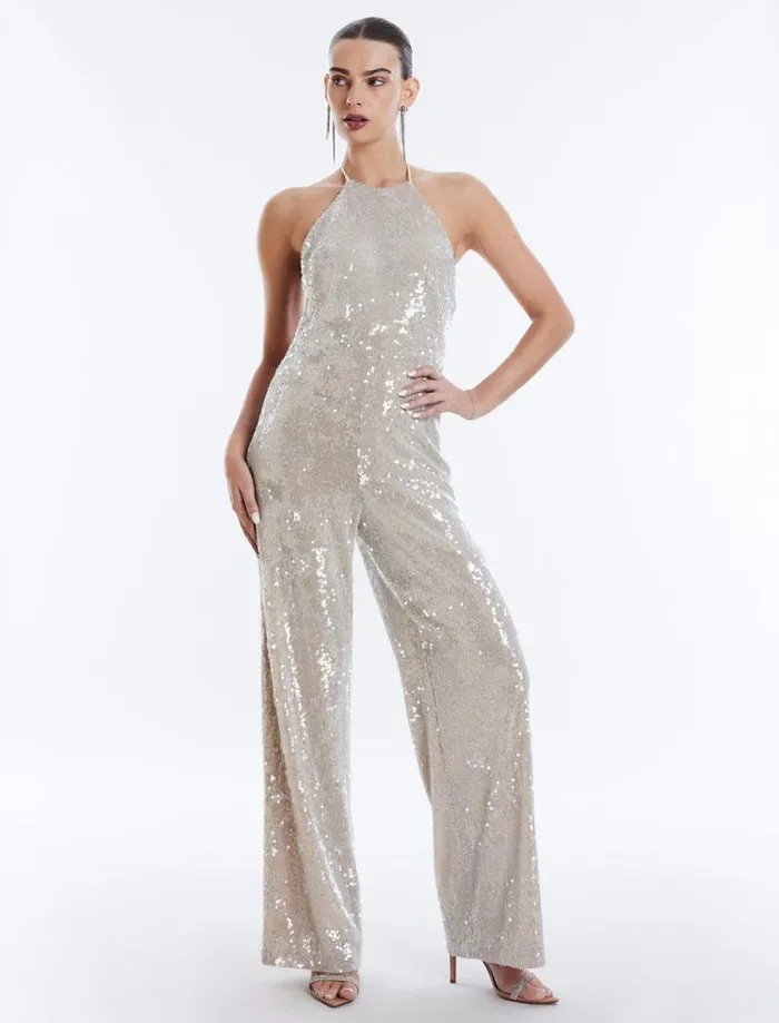 Women Amanda Sequined Jumpsuit Champagne BCBG Dresses Women Amanda Sequined Jumpsuit Champagne BCBG Dresses