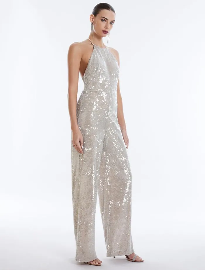 Women Amanda Sequined Jumpsuit Champagne BCBG Dresses Women Amanda Sequined Jumpsuit Champagne BCBG Dresses