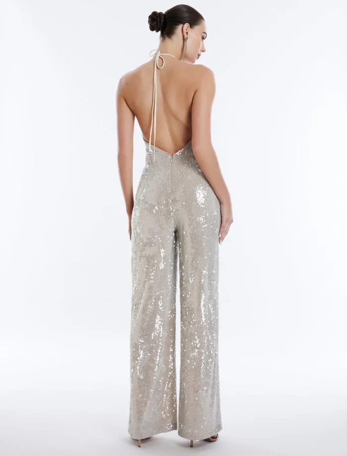 Women Amanda Sequined Jumpsuit Champagne BCBG Dresses Women Amanda Sequined Jumpsuit Champagne BCBG Dresses