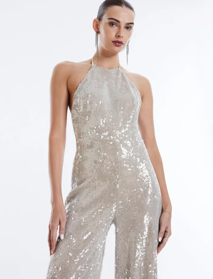 Women Amanda Sequined Jumpsuit Champagne BCBG Dresses Women Amanda Sequined Jumpsuit Champagne BCBG Dresses