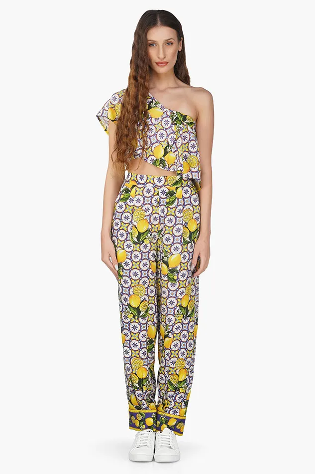 Women America and Beyond Citrus Lemon Printed Top Tops
