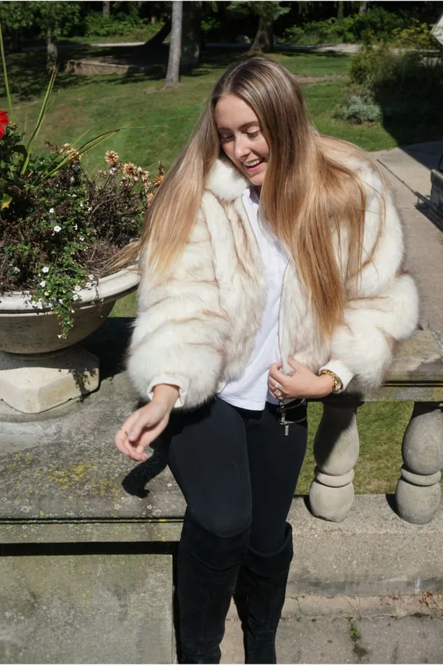Women America and Beyond Snow White Faux Fur Bomber Jacket Jackets