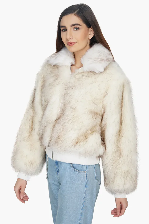 Women America and Beyond Snow White Faux Fur Bomber Jacket Jackets