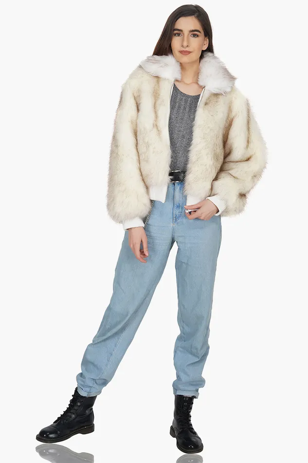 Women America and Beyond Snow White Faux Fur Bomber Jacket Jackets