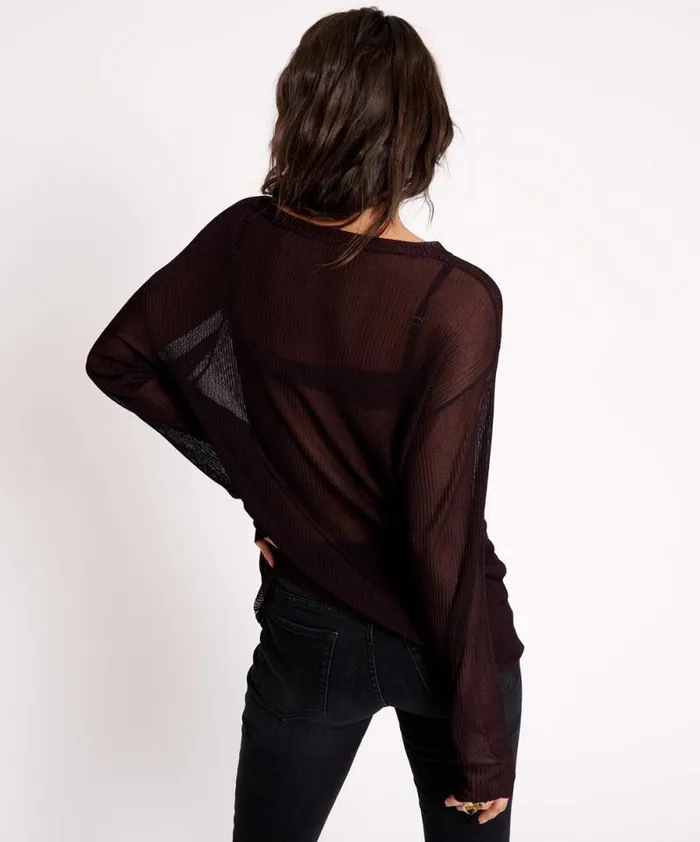 Women AMITY SHEER RIB KNIT TOP BLACK One Teaspoon Tops Women AMITY SHEER RIB KNIT TOP BLACK One Teaspoon Tops