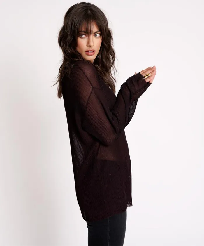 Women AMITY SHEER RIB KNIT TOP BLACK One Teaspoon Tops Women AMITY SHEER RIB KNIT TOP BLACK One Teaspoon Tops