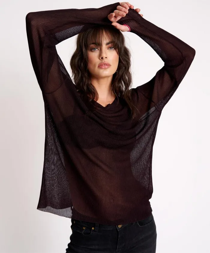 Women AMITY SHEER RIB KNIT TOP BLACK One Teaspoon Tops Women AMITY SHEER RIB KNIT TOP BLACK One Teaspoon Tops