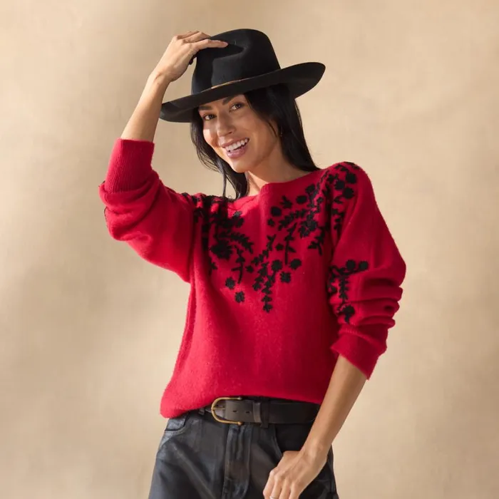 Women Anya Vines Sweater Rhythmic Red Sundance Catalog Sweaters