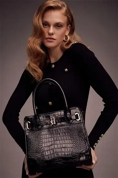 Women Bags Holland Cooper The Brompton Mini Tote Black Croc