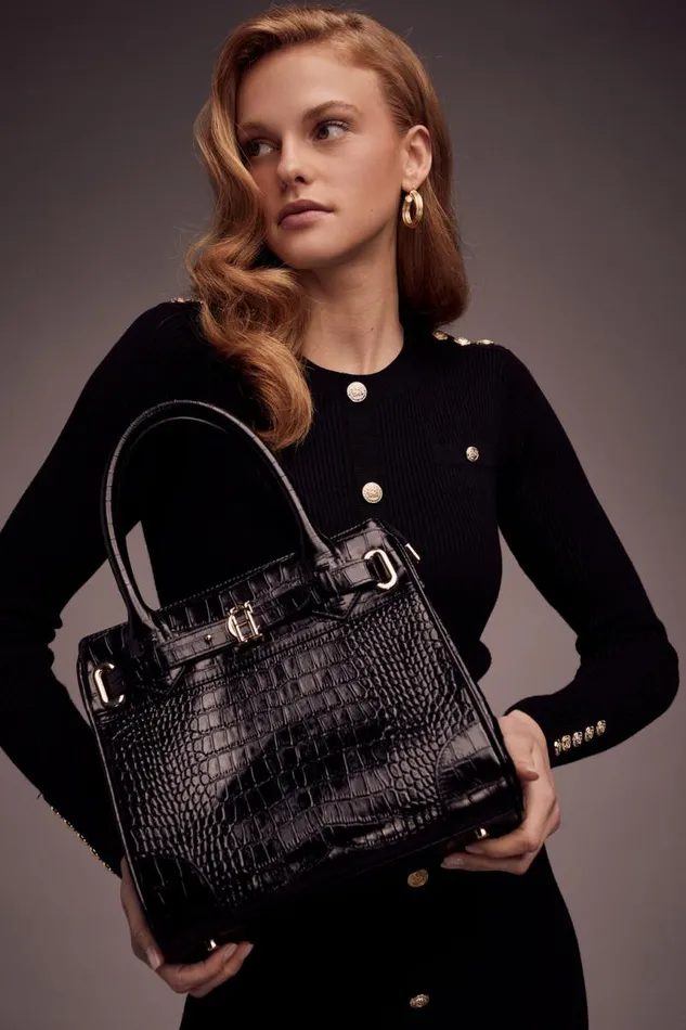 Women Bags Holland Cooper The Brompton Mini Tote Black Croc
