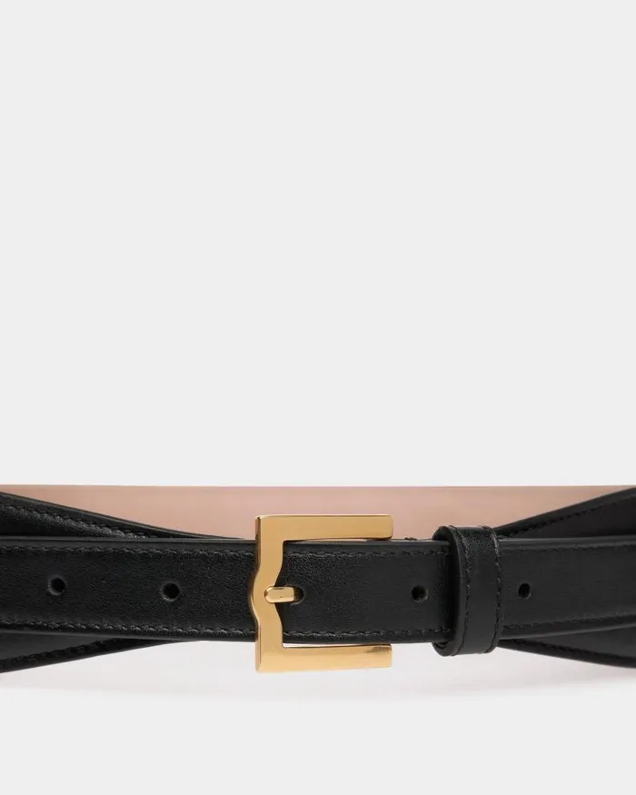 Women Bally Belts Emblem 45mm Belt In Black Leather Black Women Bally Belts Emblem 45mm Belt In Black Leather Black
