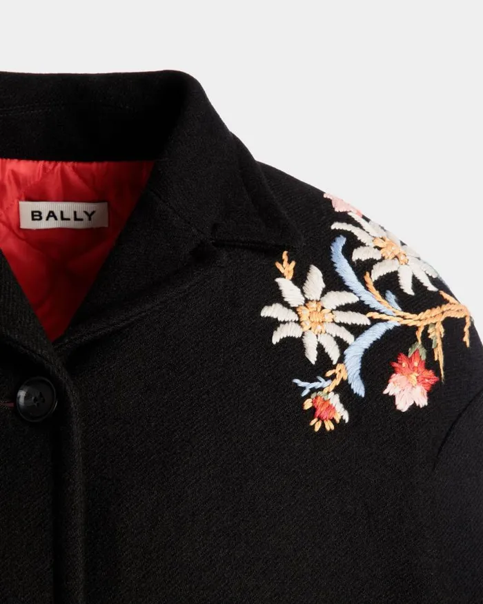 Women Bally Coats and Jackets Winter Capsule Jacket With Alpine Flowers In A Black Wool Blend Black Women Bally Coats and Jackets Winter Capsule Jacket With Alpine Flowers In A Black Wool Blend Black