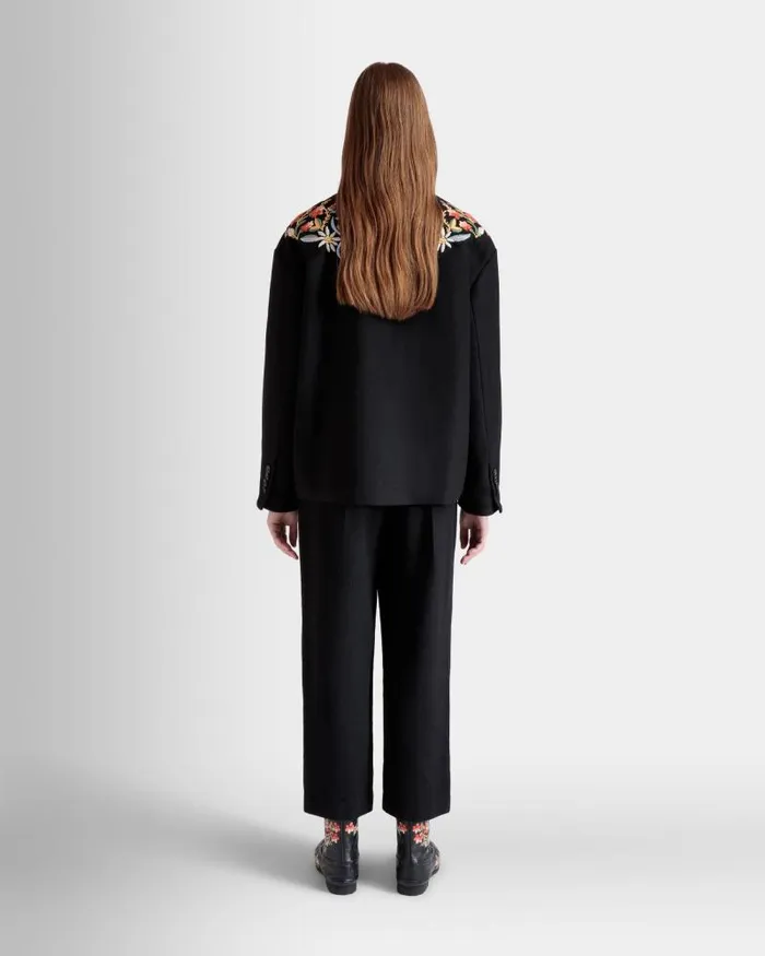 Women Bally Coats and Jackets Winter Capsule Jacket With Alpine Flowers In A Black Wool Blend Black Women Bally Coats and Jackets Winter Capsule Jacket With Alpine Flowers In A Black Wool Blend Black