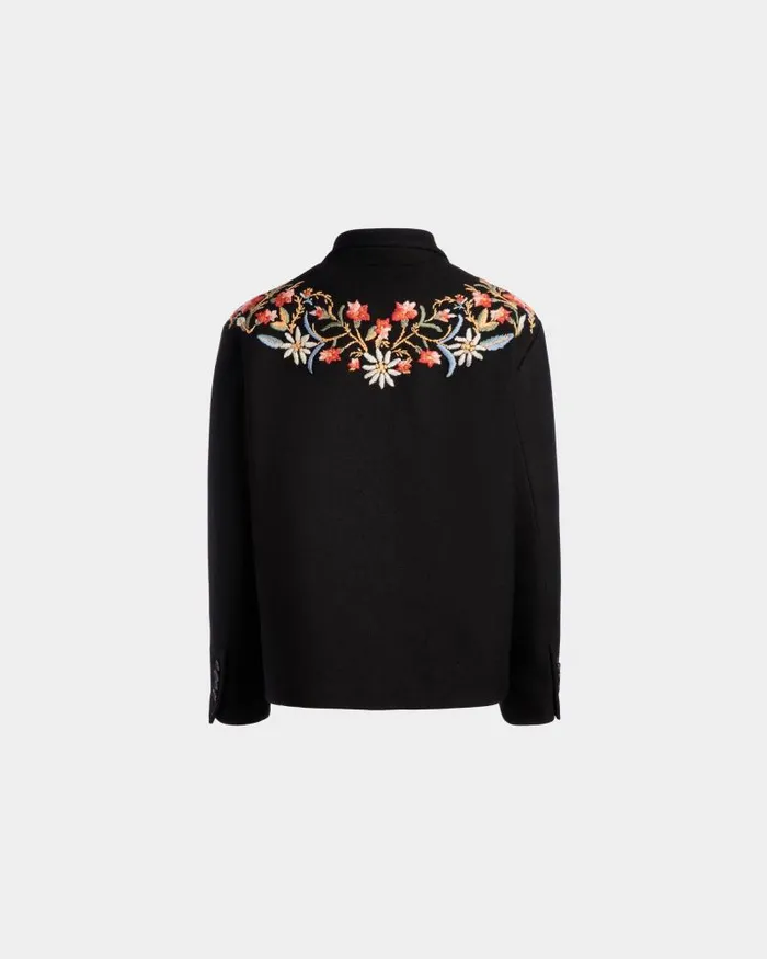 Women Bally Coats and Jackets Winter Capsule Jacket With Alpine Flowers In A Black Wool Blend Black Women Bally Coats and Jackets Winter Capsule Jacket With Alpine Flowers In A Black Wool Blend Black