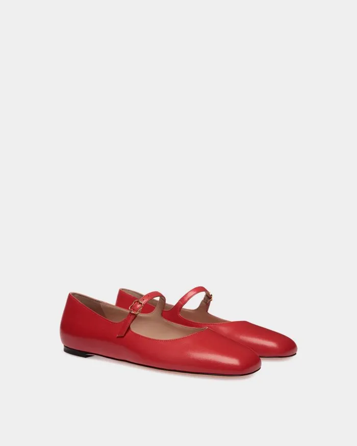Women Bally Flats and Moccasins Ballyrina Flat In Candy Red Leather Red