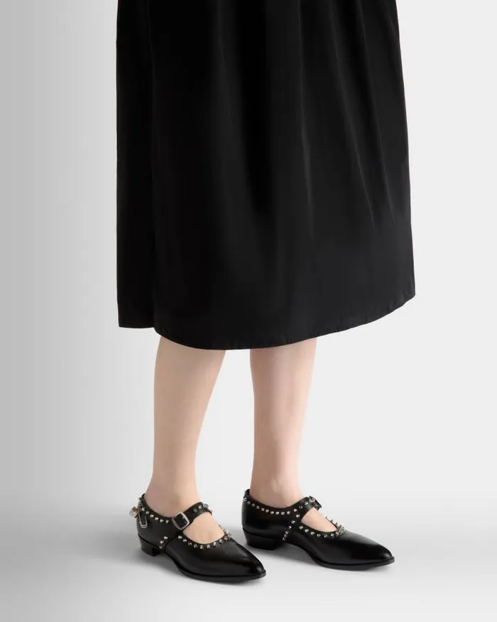 Women Bally Flats and Moccasins Glendale MaryJane In Black Leather With Studs Black