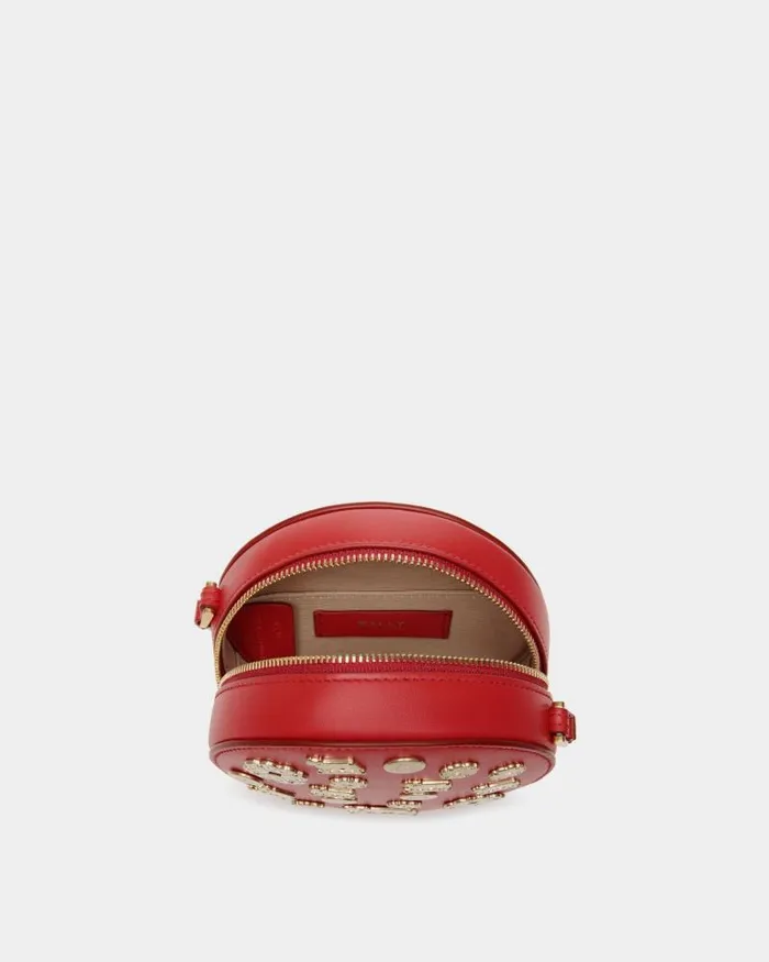 Women Bally Mini and Belt Bags Swissness Round Minibag With Studs In Candy Red Leather Red Women Bally Mini and Belt Bags Swissness Round Minibag With Studs In Candy Red Leather Red