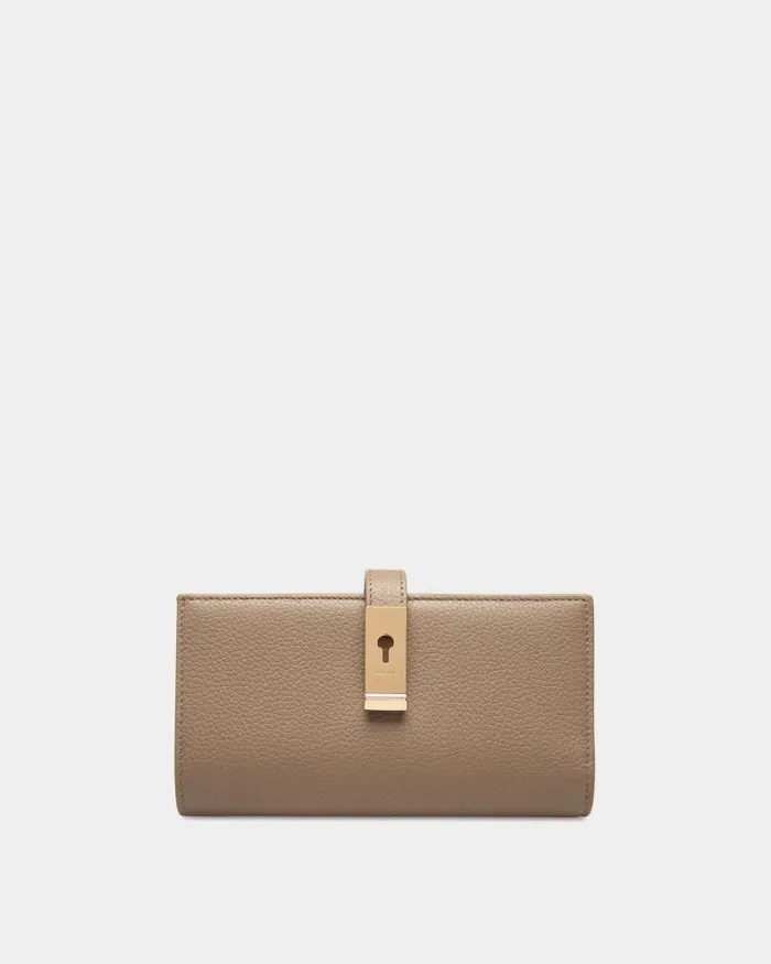 Women Bally Wallets and Card Holders Lock Me Long Wallet In Taupe Grained Leather Brown Women Bally Wallets and Card Holders Lock Me Long Wallet In Taupe Grained Leather Brown