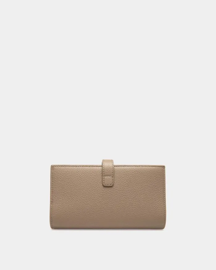 Women Bally Wallets and Card Holders Lock Me Long Wallet In Taupe Grained Leather Brown