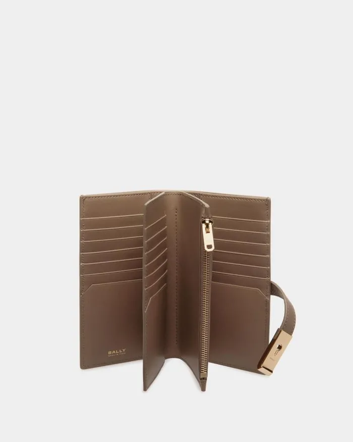Women Bally Wallets and Card Holders Lock Me Long Wallet In Taupe Grained Leather Brown